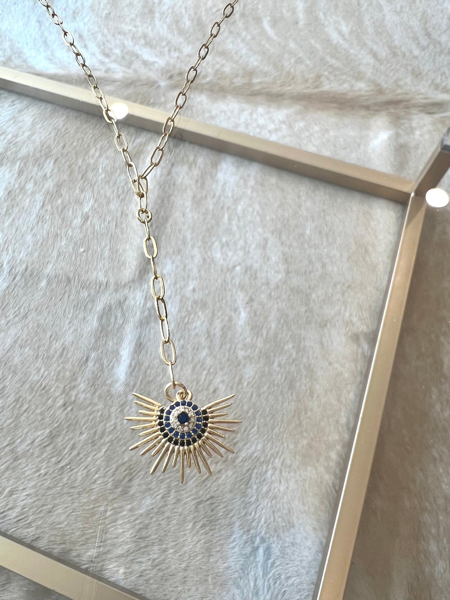 Gold Burst Pendant on Baby Paperclip Necklace