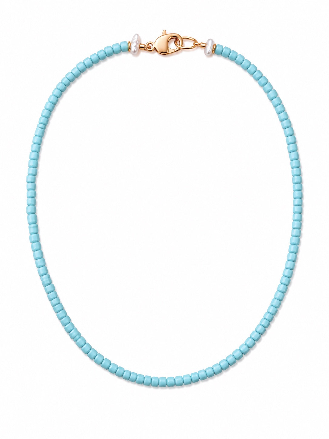 Powder Blue Bead Necklace With Heart & Key Pendants
