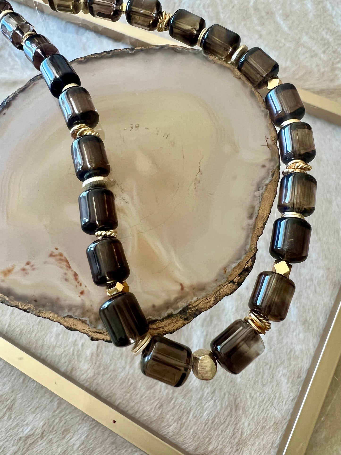 Quartz Barrel Bead & Gold Necklace