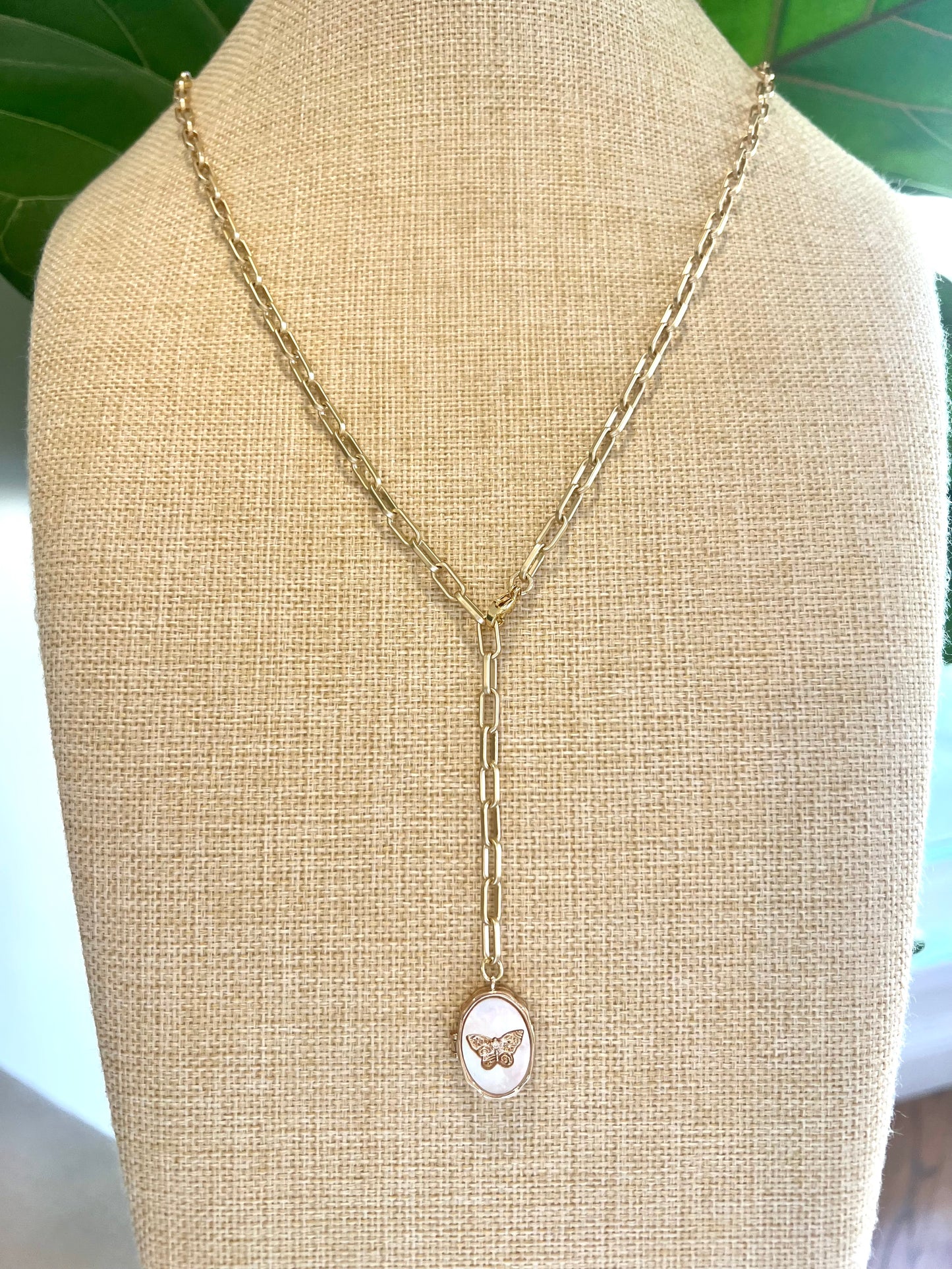 Mother of Pearl Butterfly Locket Necklace