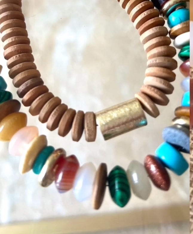 Gemstone Wood Necklace