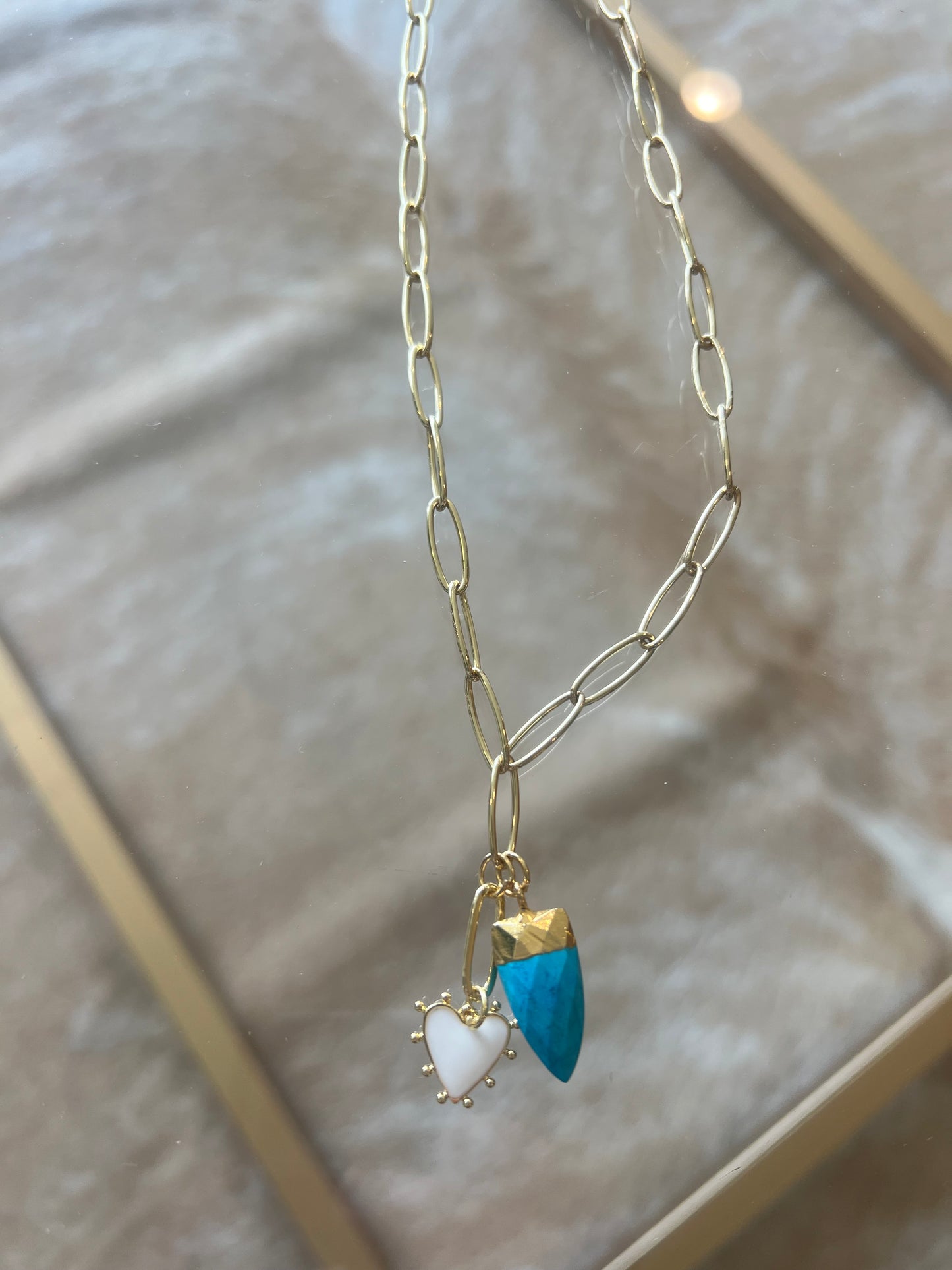 Paperclip with Enamel Spike Heart and Turquoise Horn