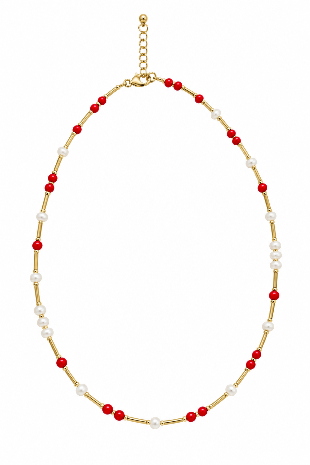 Gold Tube with Colored & Pearl Necklace