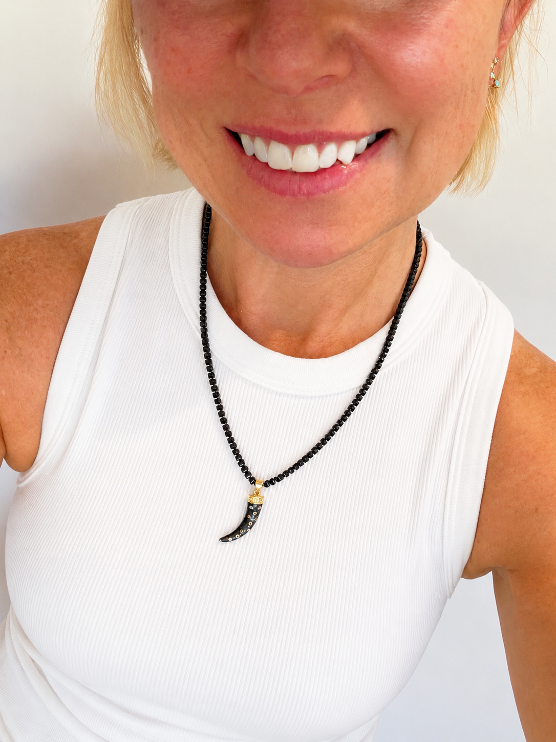 Black Chain with Black Enamel Horn