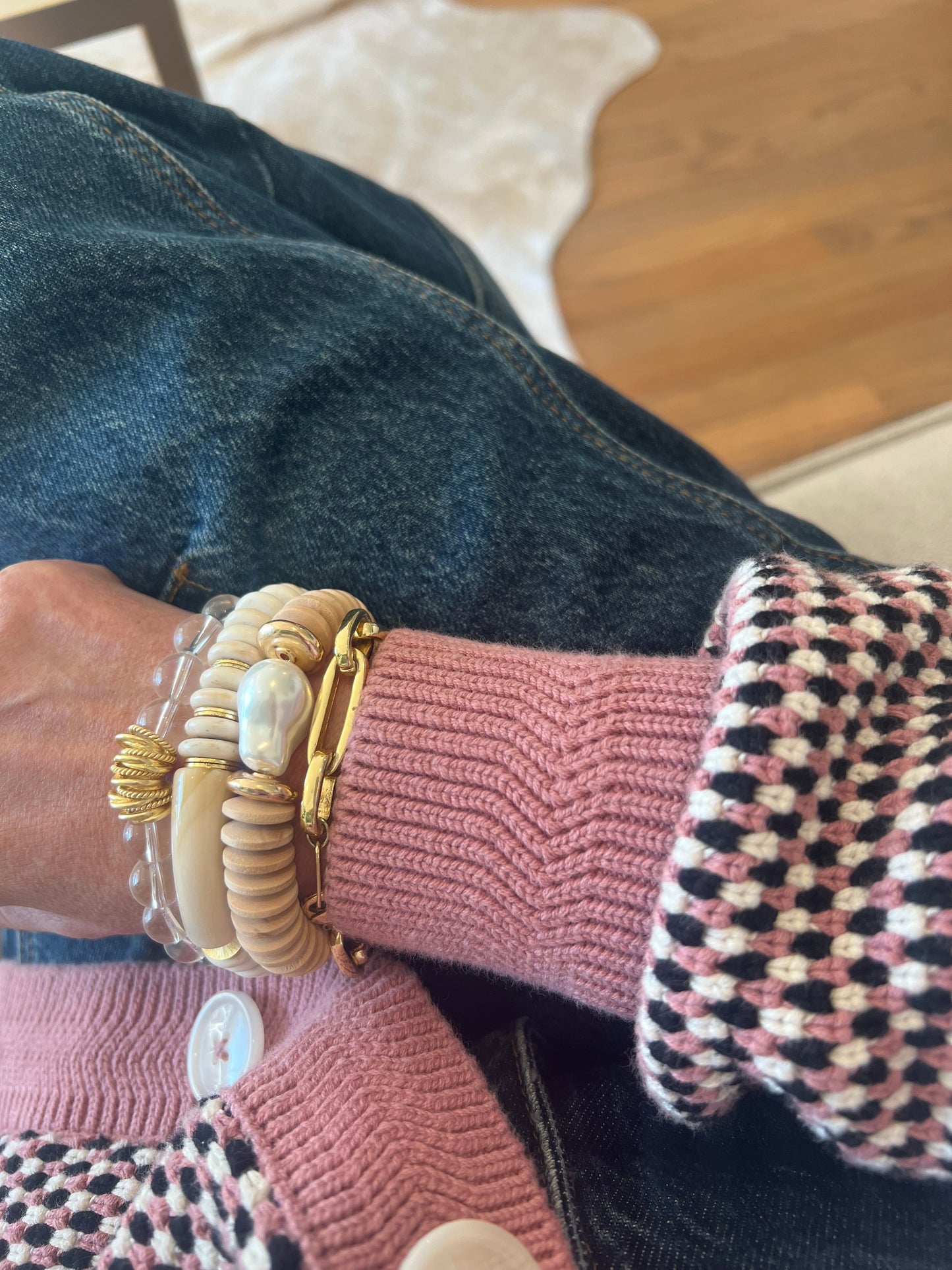 Saucer Bead and Pearl Bracelet