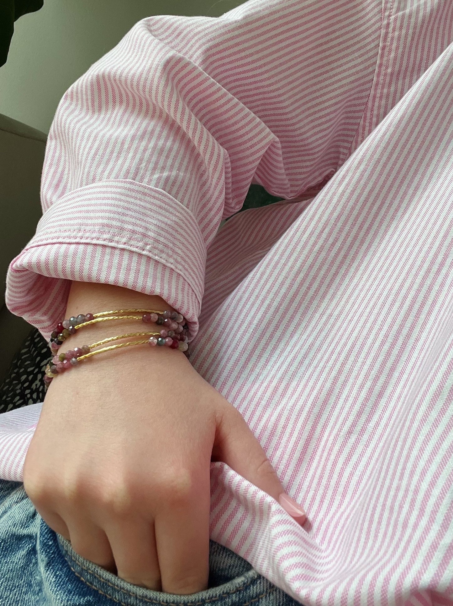 Bead Hammered Bar Bracelet