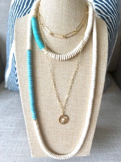 White Magnesite Necklace turquoise block