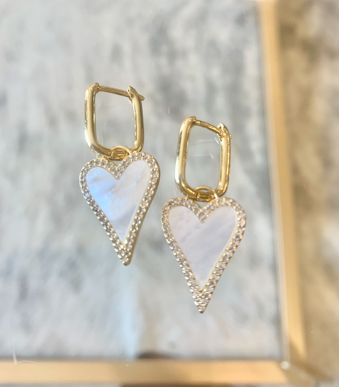 Mother of Pearl Heart Dangle Earrings