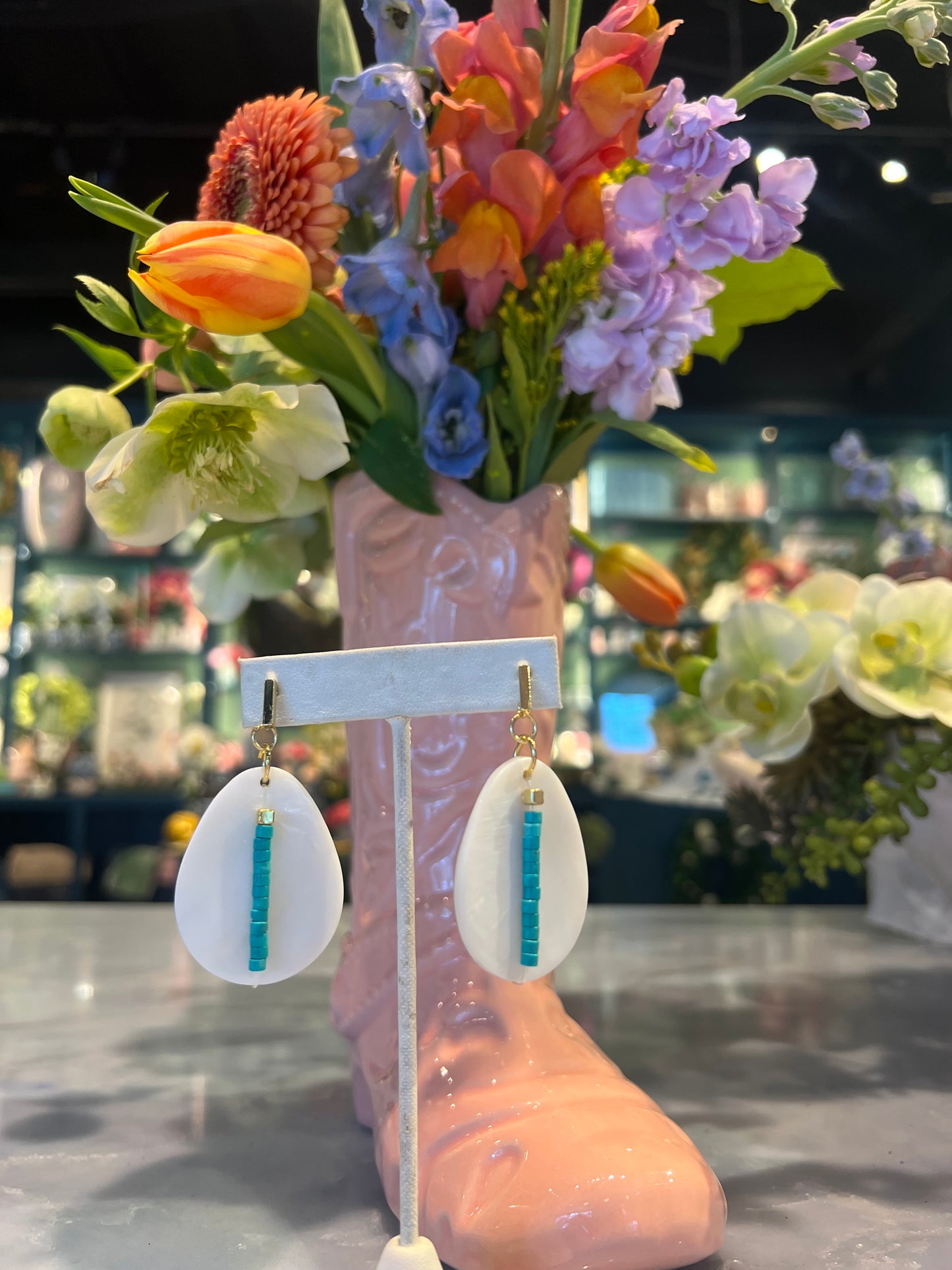 Mother of Pearl Shell & Turquoise Earrings