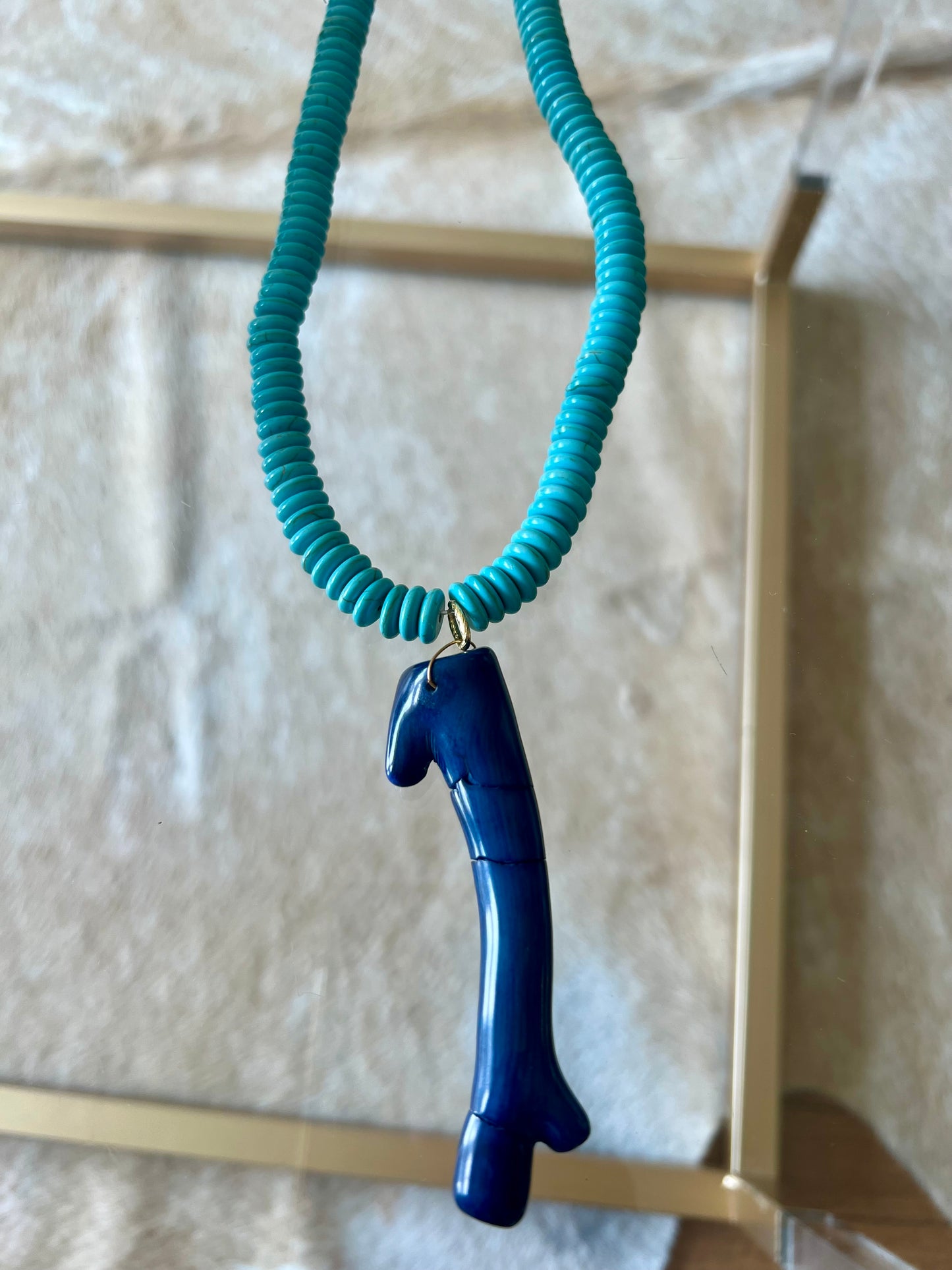 Turquoise Necklace with Navy Coral Pendant