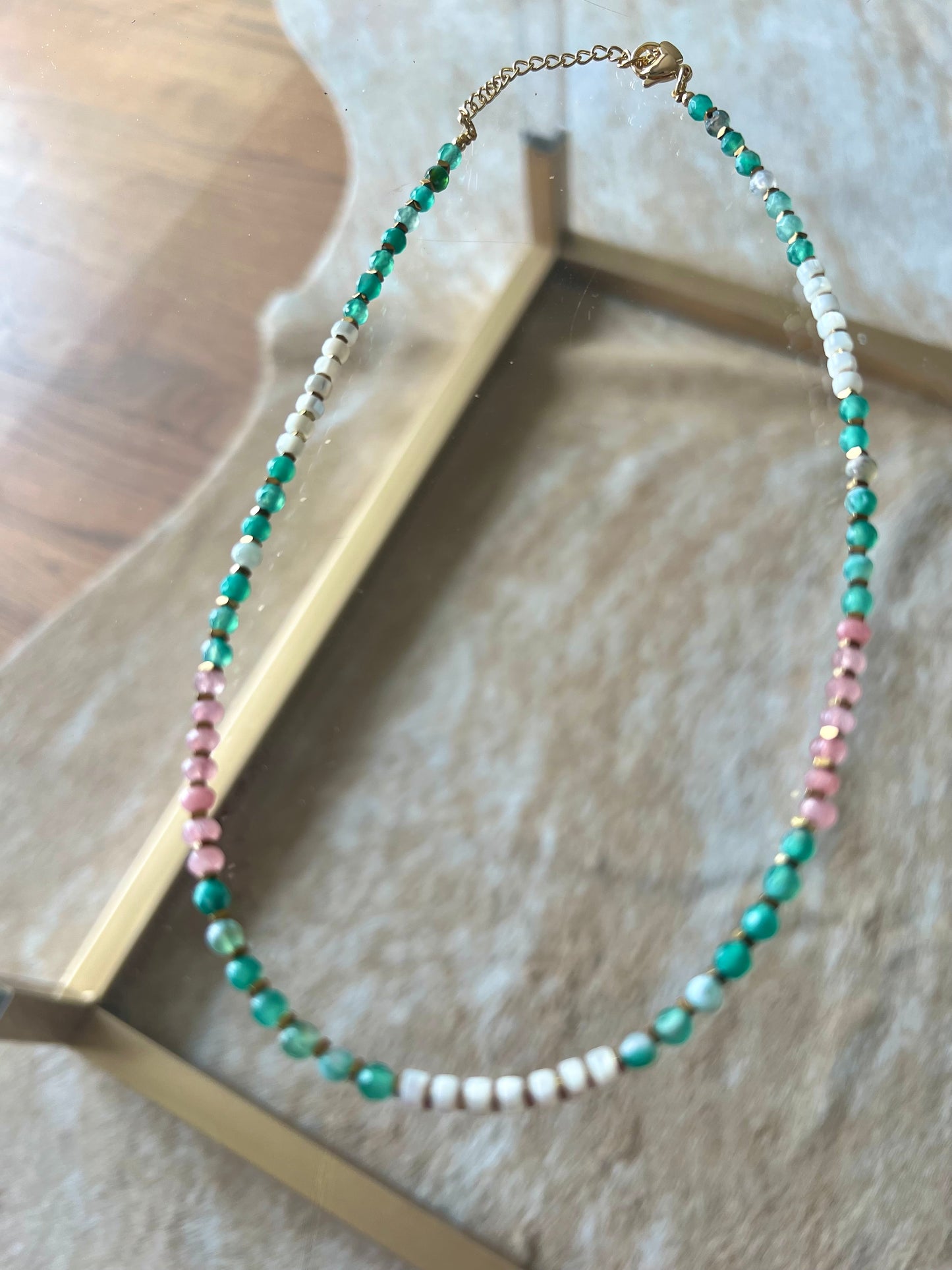 Tricolor Agate and Shell Bead Necklace
