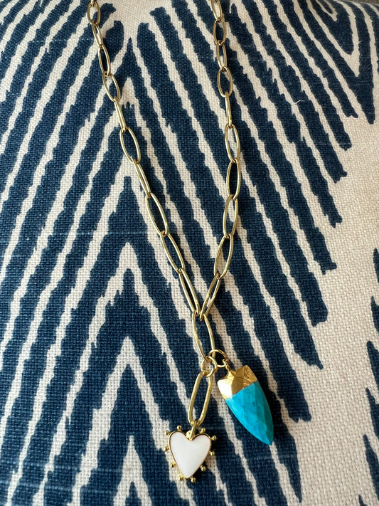 Paperclip with  Enamel Spike Heart and   Turquoise Horn