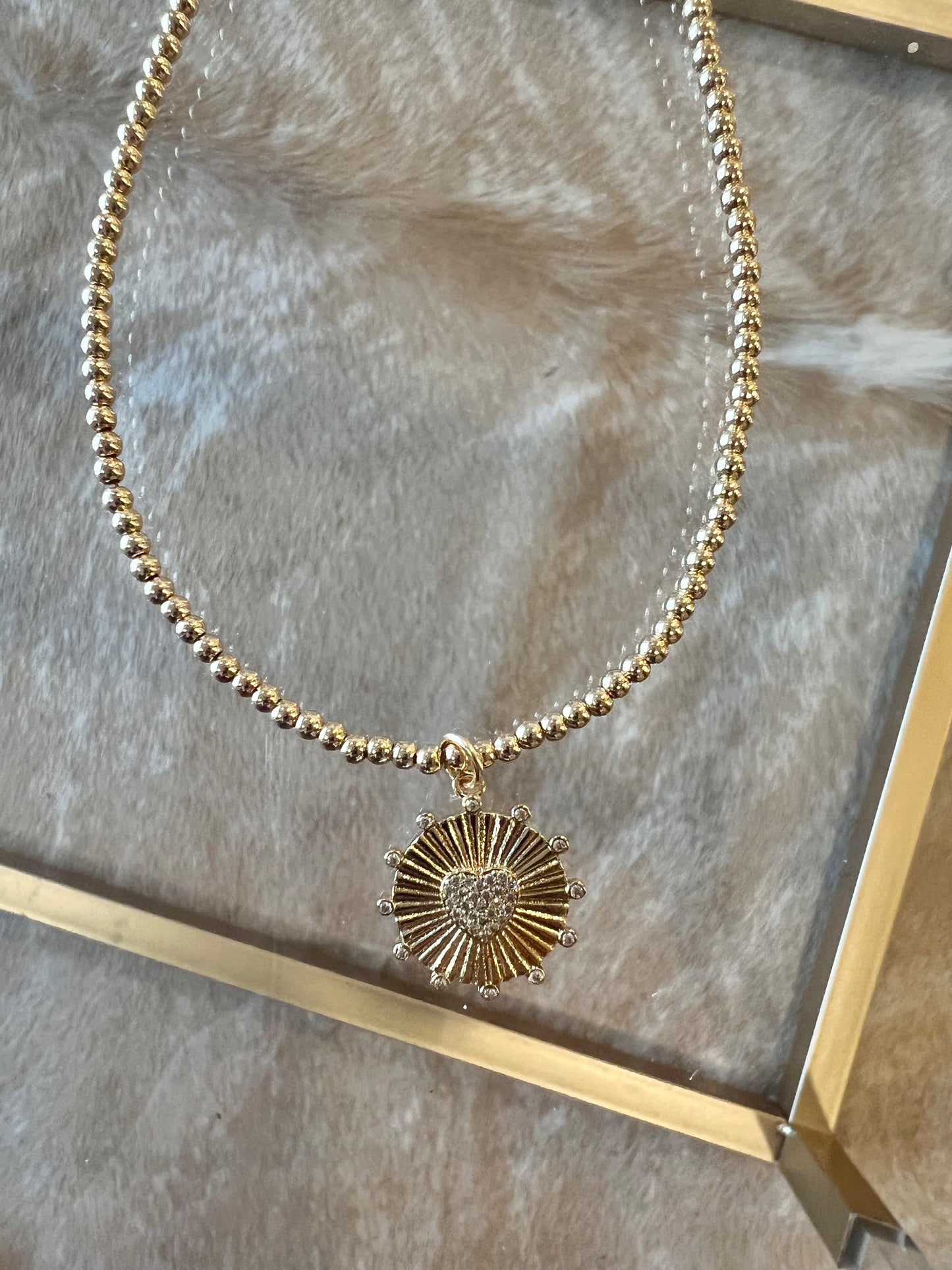 Fluted Heart Circle Pendant Necklace