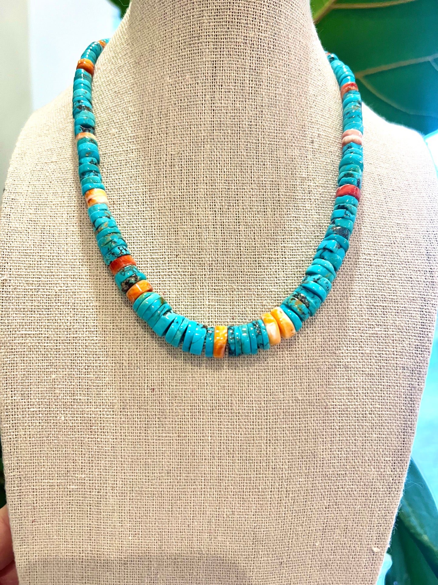 Turquoise And Spiney Oyster Necklace