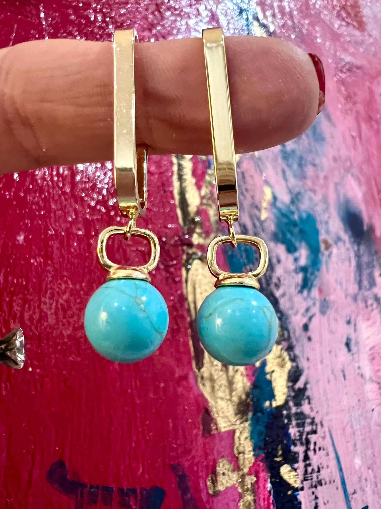 Turquoise Ball Hoop Earring