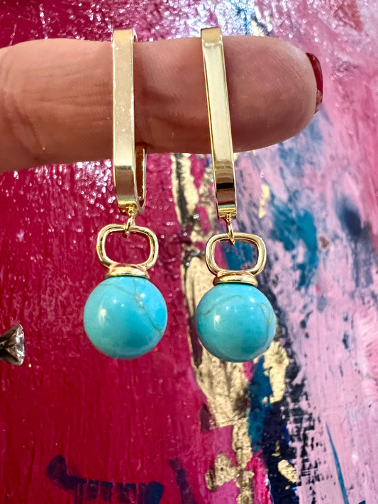 Turquoise Ball Hoop Earring