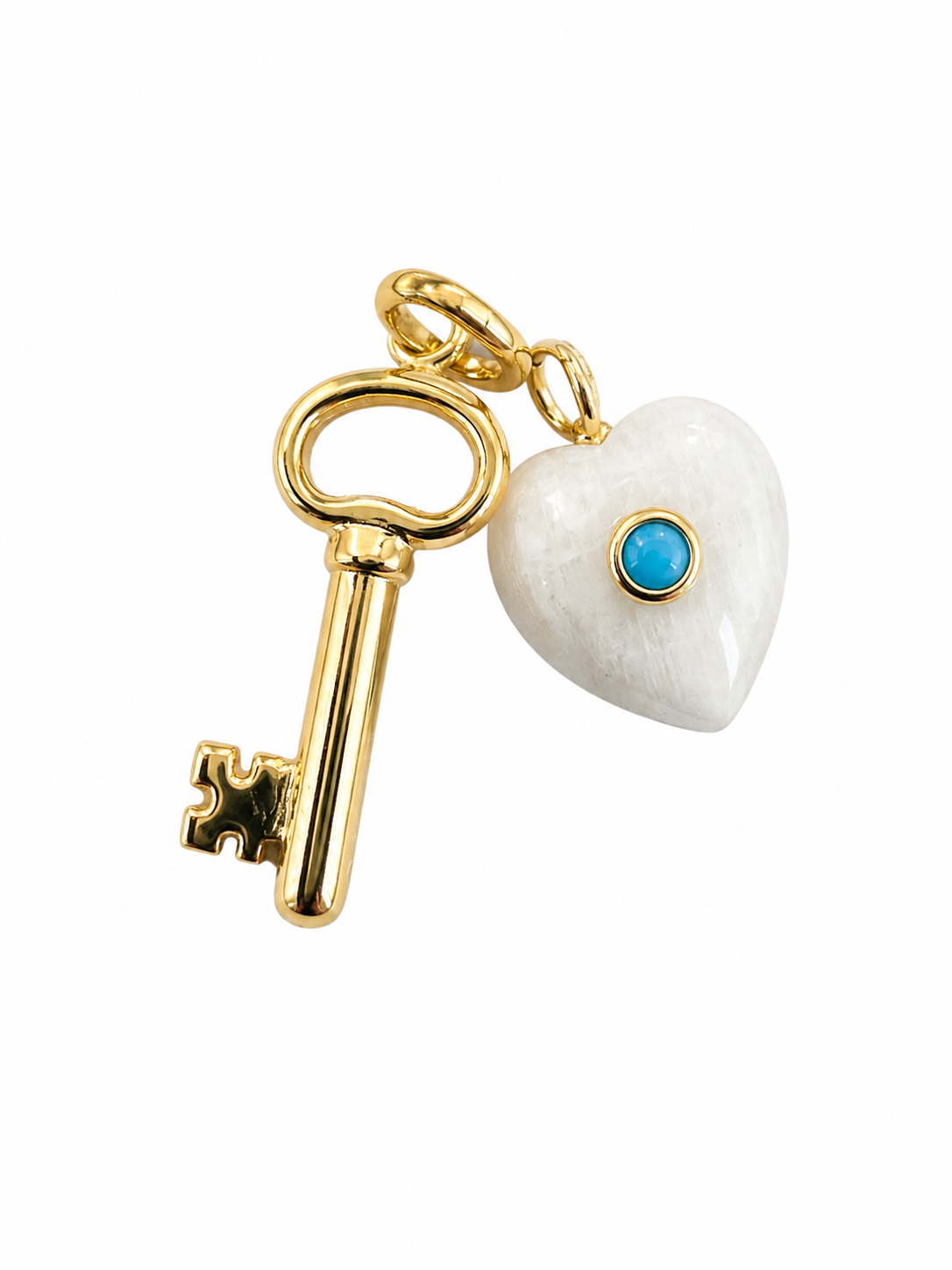 Powder Blue Bead Necklace With Heart & Key Pendants