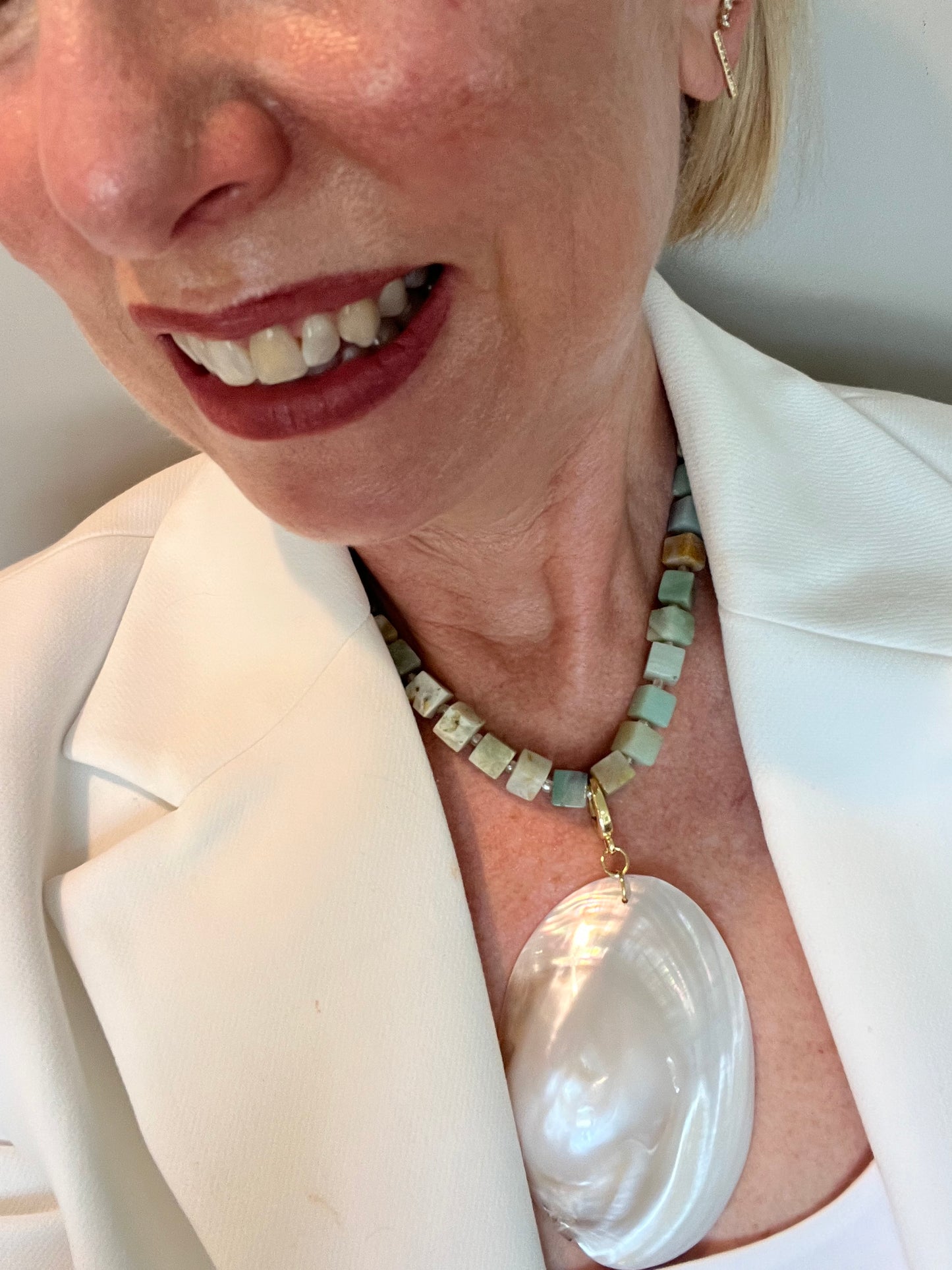 Amazonite Bead with Large Clam Pendant