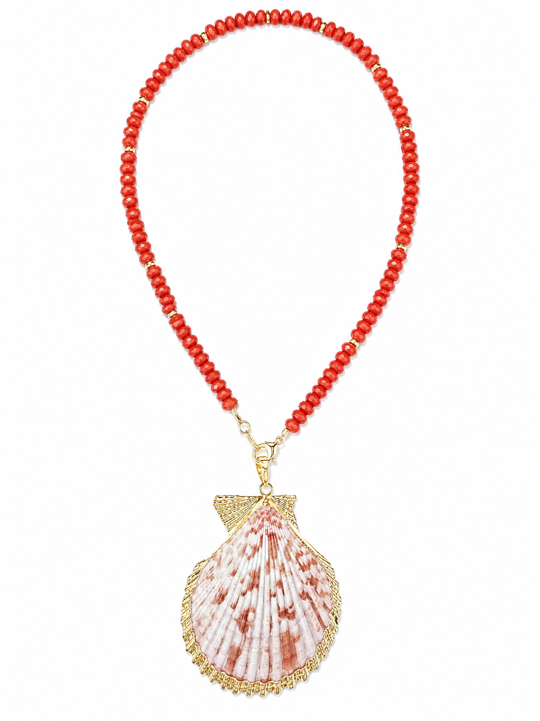 Orange Jade Necklace with Shell Pendant