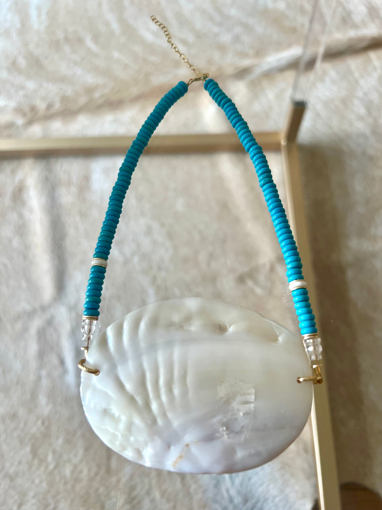 Mother of Pearl Statement with Turquoise Howlite Bead Necklace