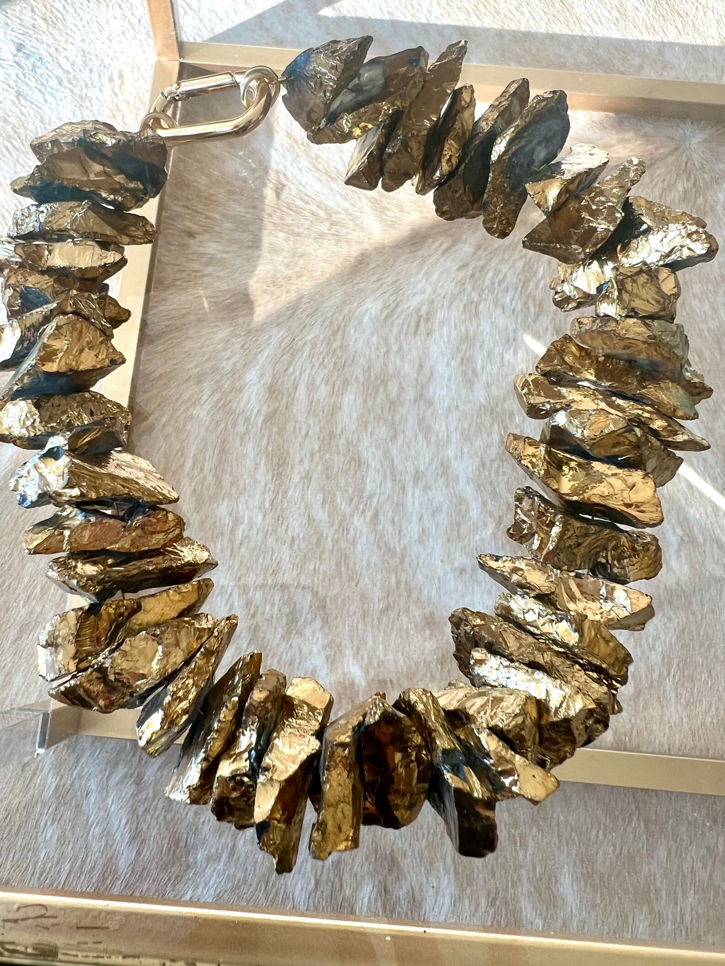 Golden Druzy Nugget Statement Necklace