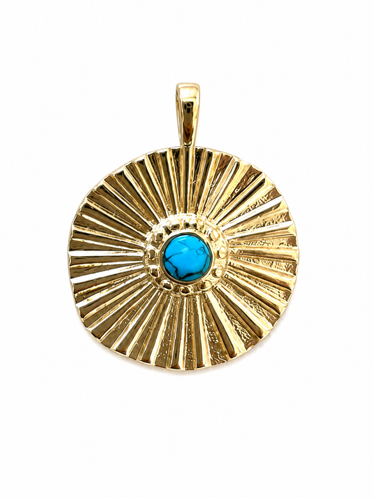 Gold Fluted Turquoise Medallion