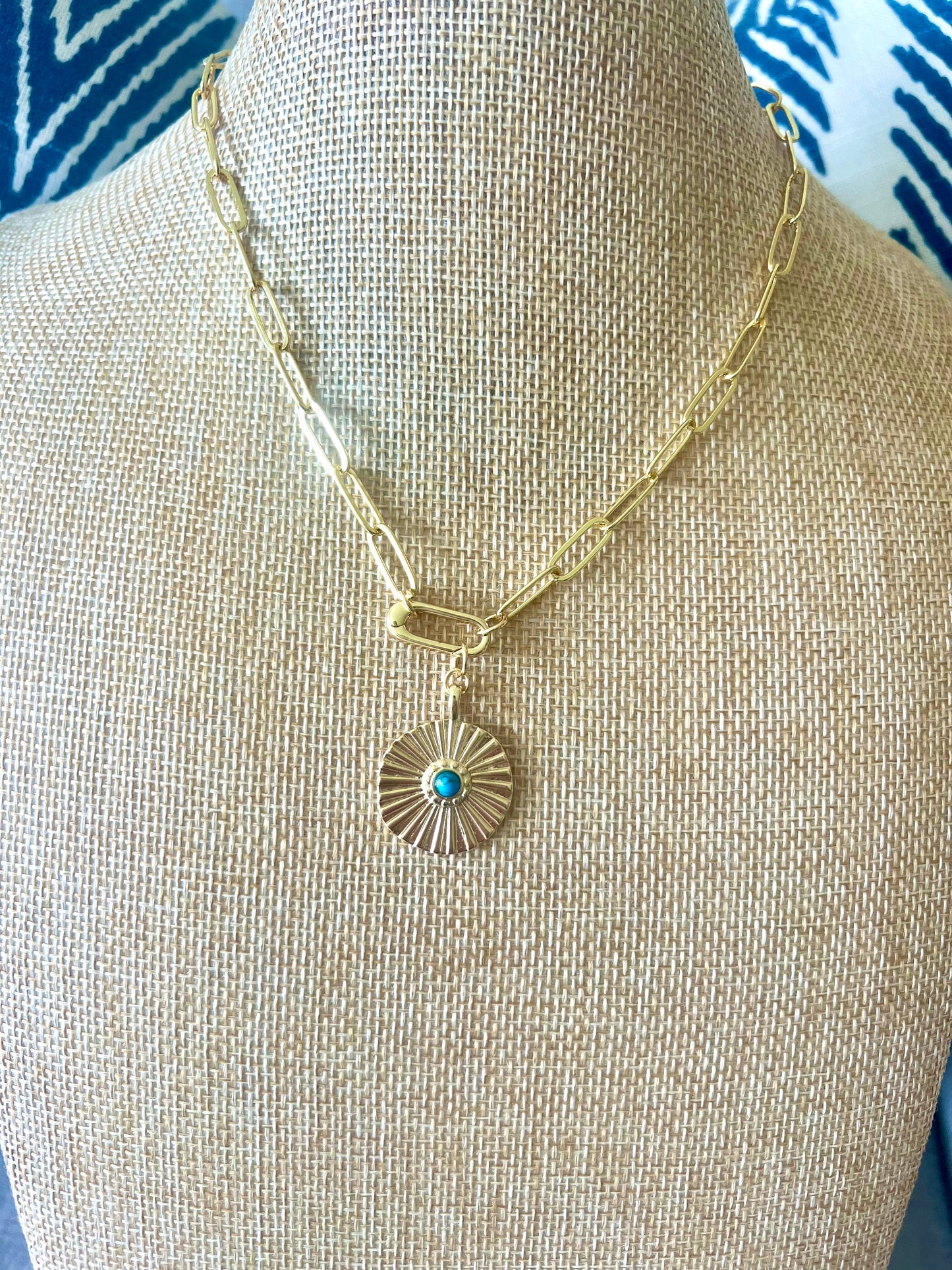 Fluted Turquoise Medallion Necklace