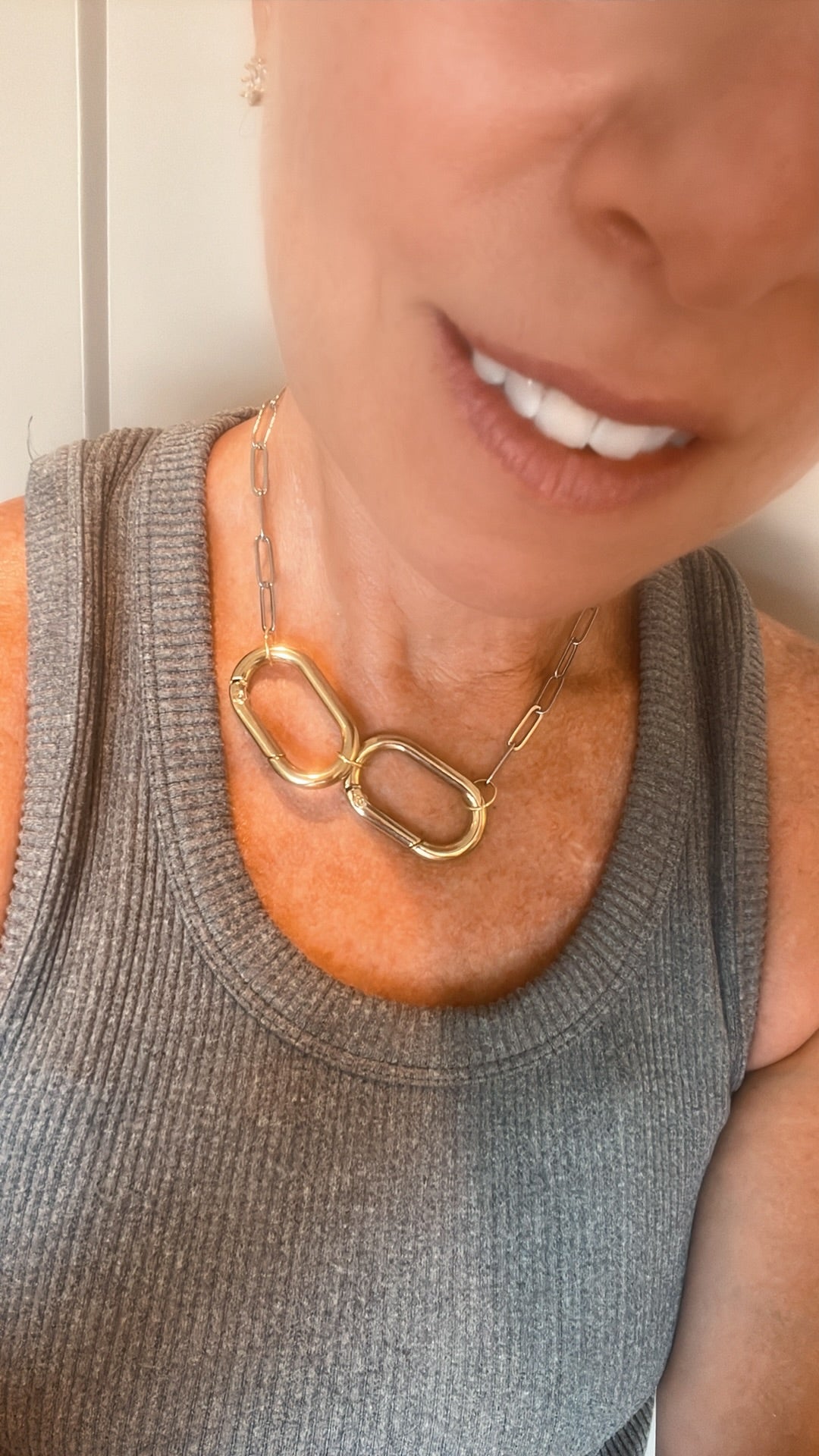 Mixed Metal Double Carabiner Statement Necklace