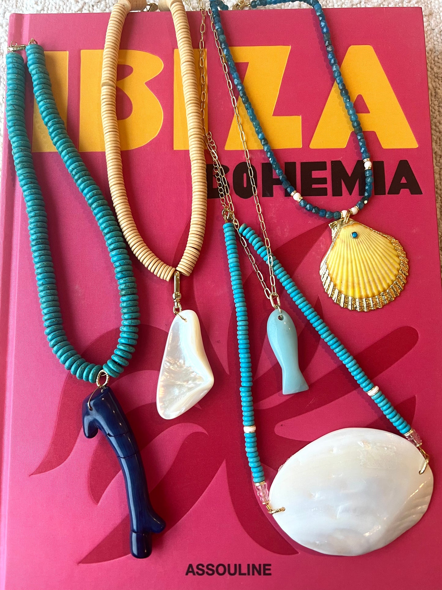 Turquoise Necklace with Navy Coral Pendant