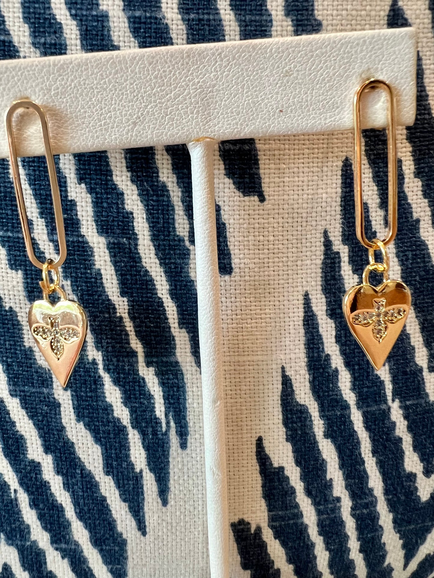 Pave Heart Paperclip Earrings