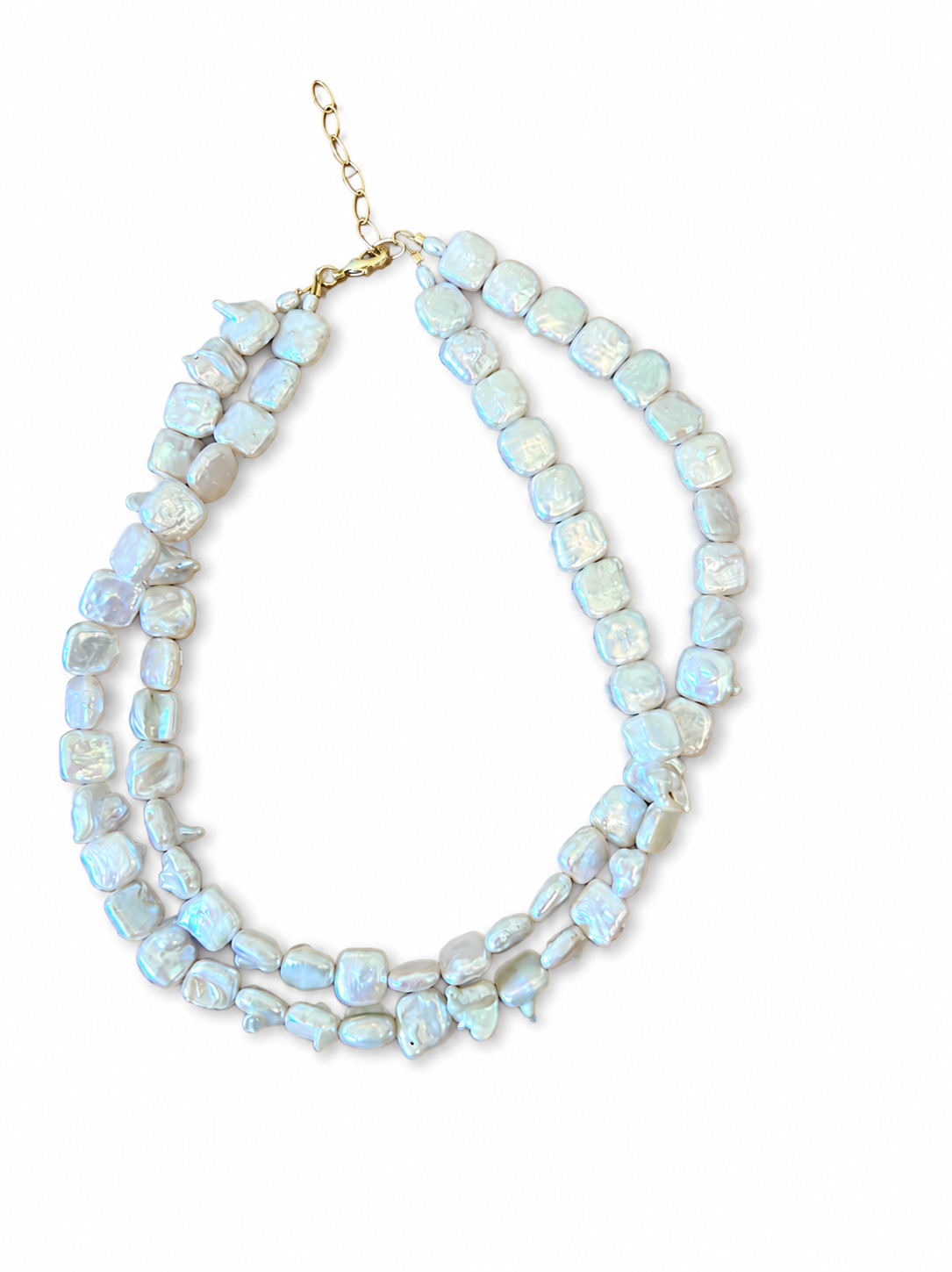 Double strand Square Coin Pearl Necklace