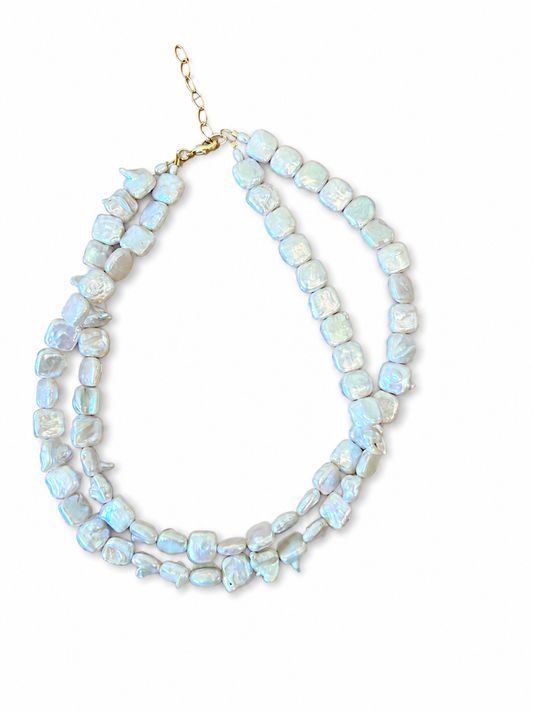 Double strand Square Coin Pearl Necklace