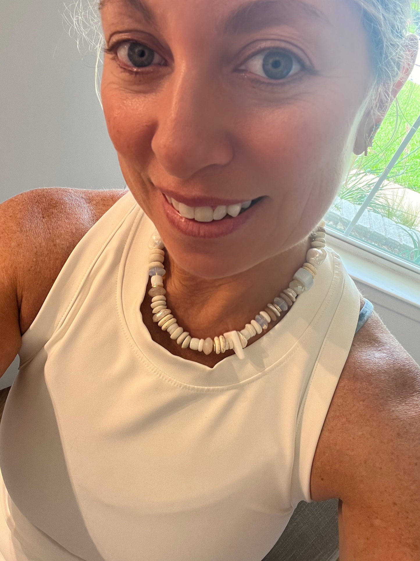 White Seaglass & Wood Mix Necklace