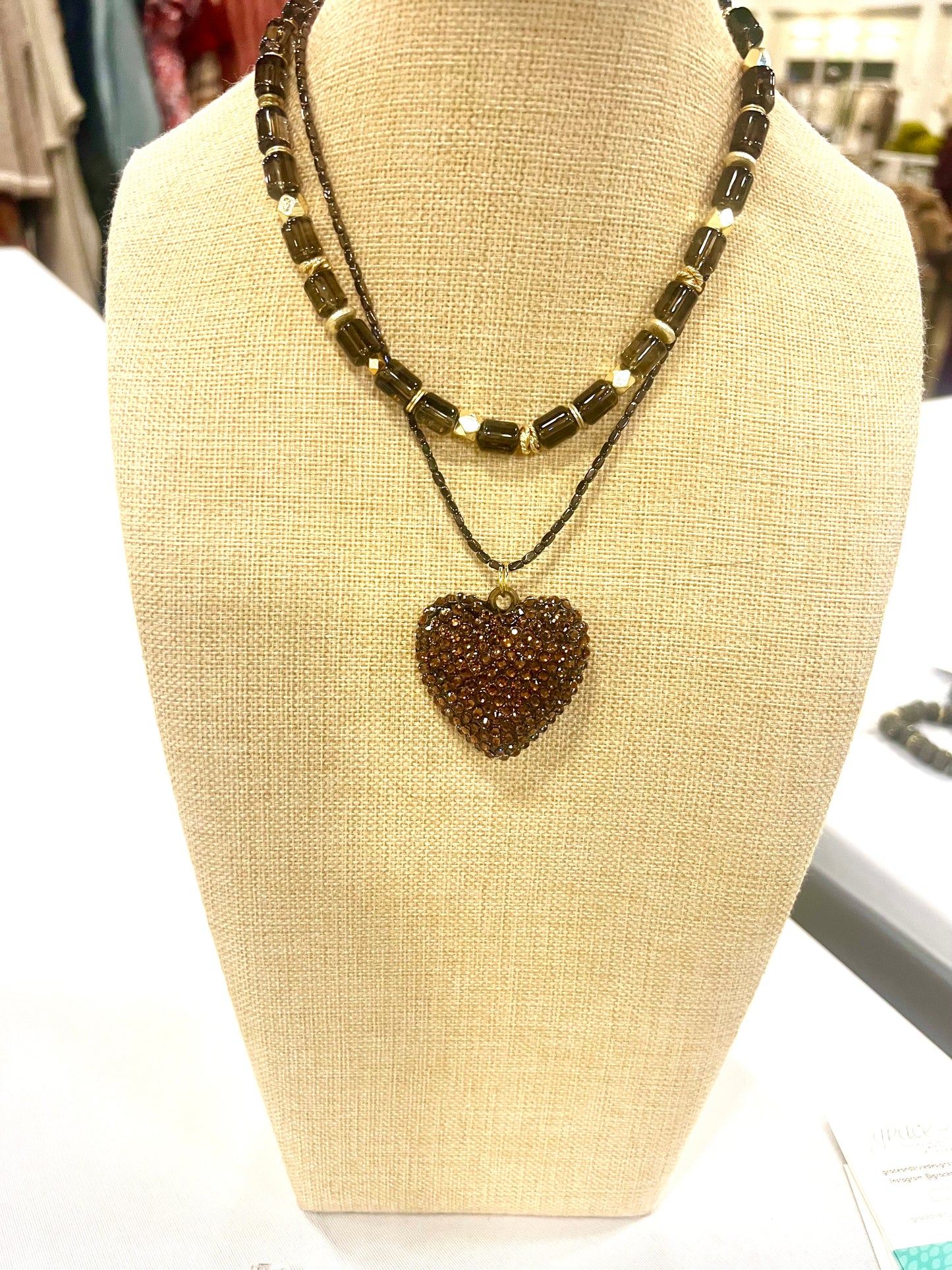 Puffy Gem Bronze Heart Necklace