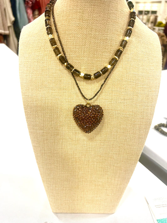 Puffy Gem Bronze Heart Necklace