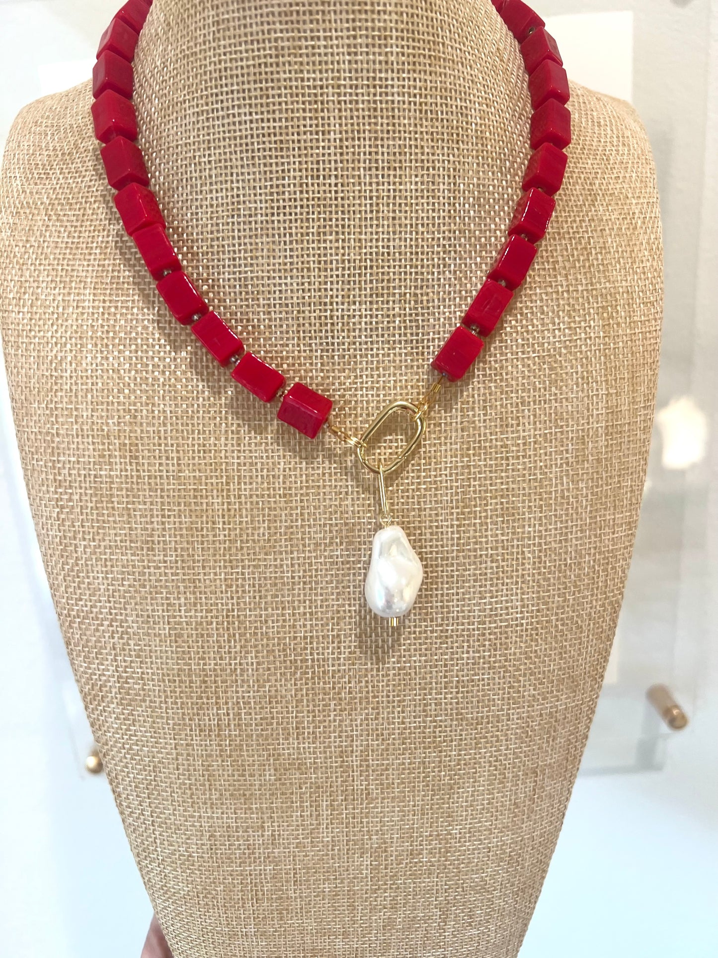 Cube Bead Carabiner Necklace