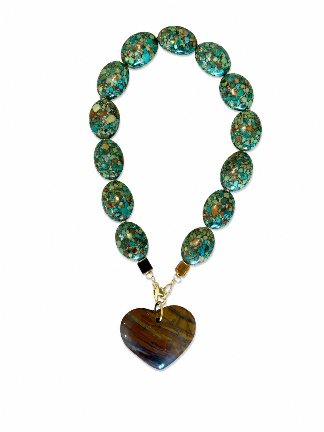 Turquoise & Tiger Heart Pendant Necklace