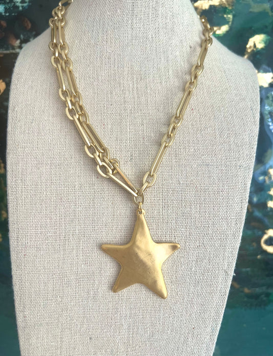Matte Gold Star Necklace