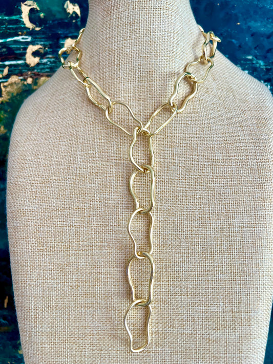 Gold Large Link Chain Y Necklace