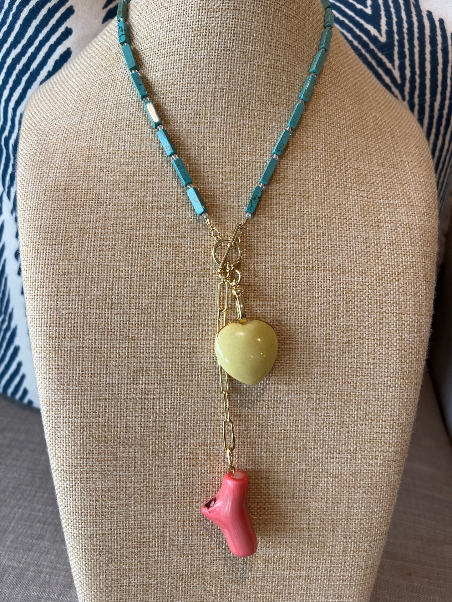 Magnesite Cube Bead Charm Necklace