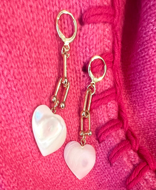 Mother of Pearl Heart and Paperclip Earrings