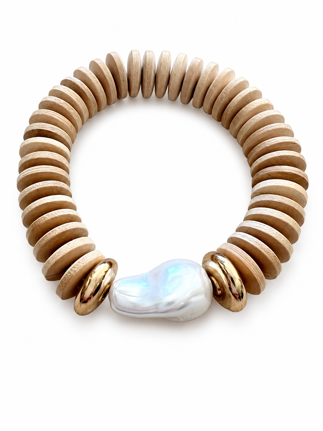 Saucer Bead and Pearl Bracelet