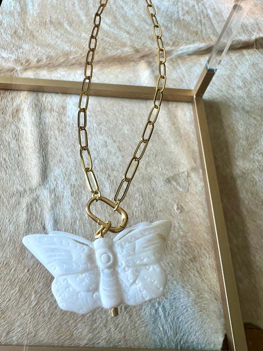 Mother of Pearl Butterfly Pendant Necklace
