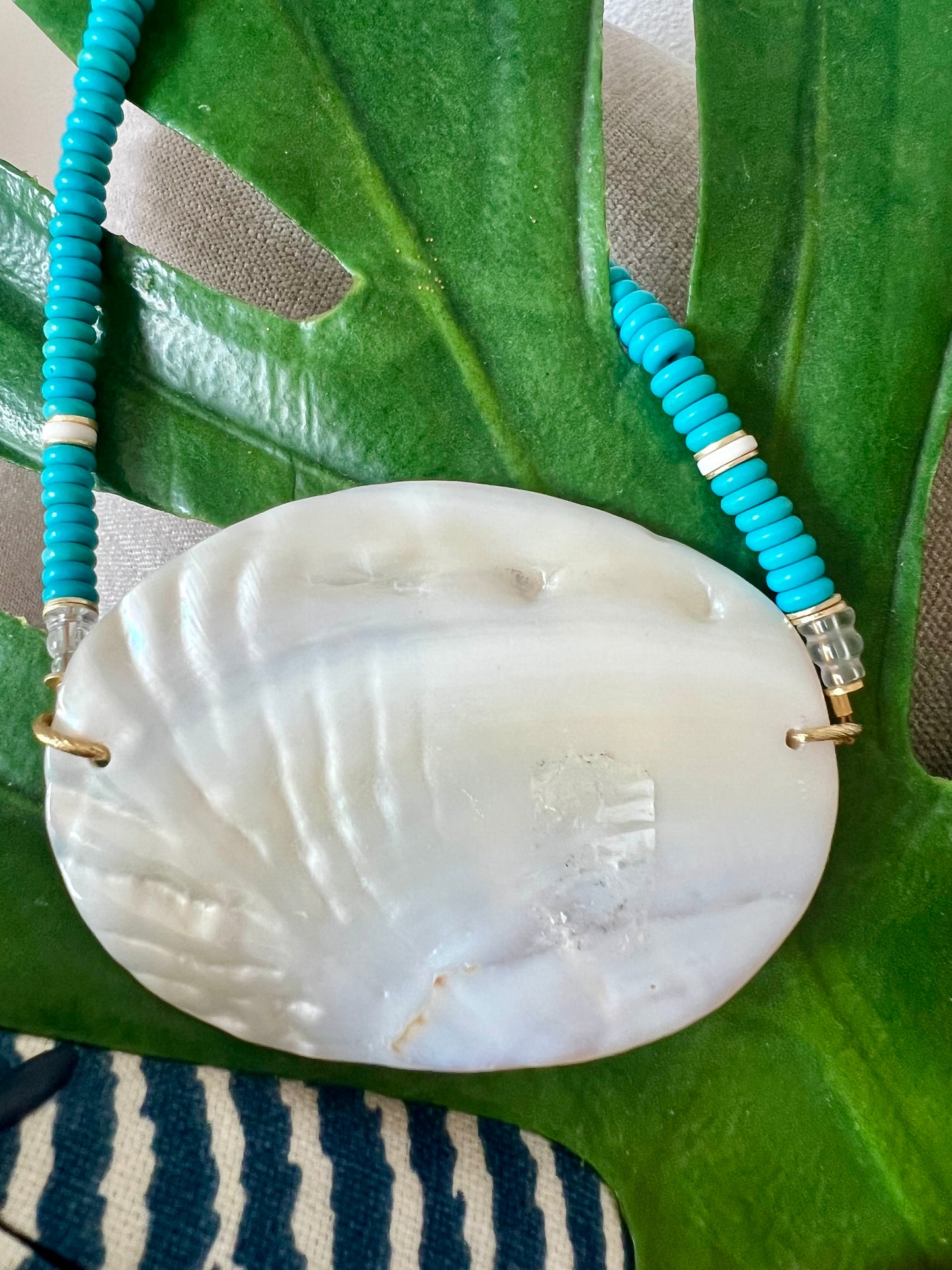 Mother of Pearl Statement with Turquoise Howlite Bead Necklace