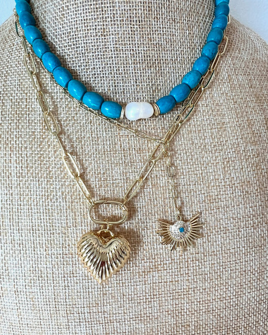 Turquoise Rice with Pearl Center Necklace