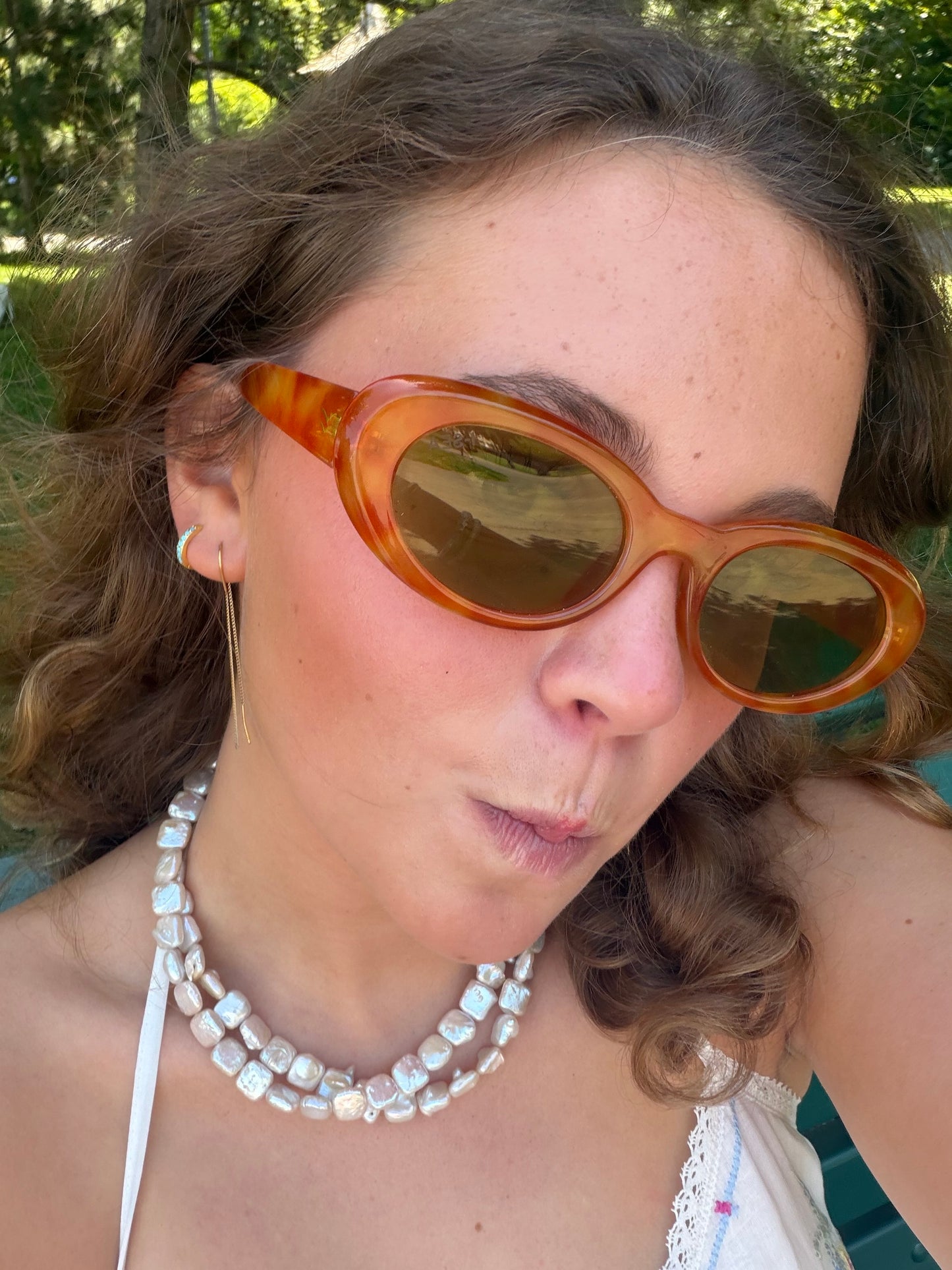 Double strand Square Coin Pearl Necklace