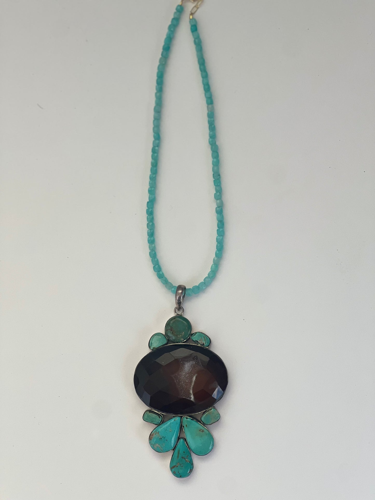 Druzy Turquoise Pendant on Amazonite Necklace