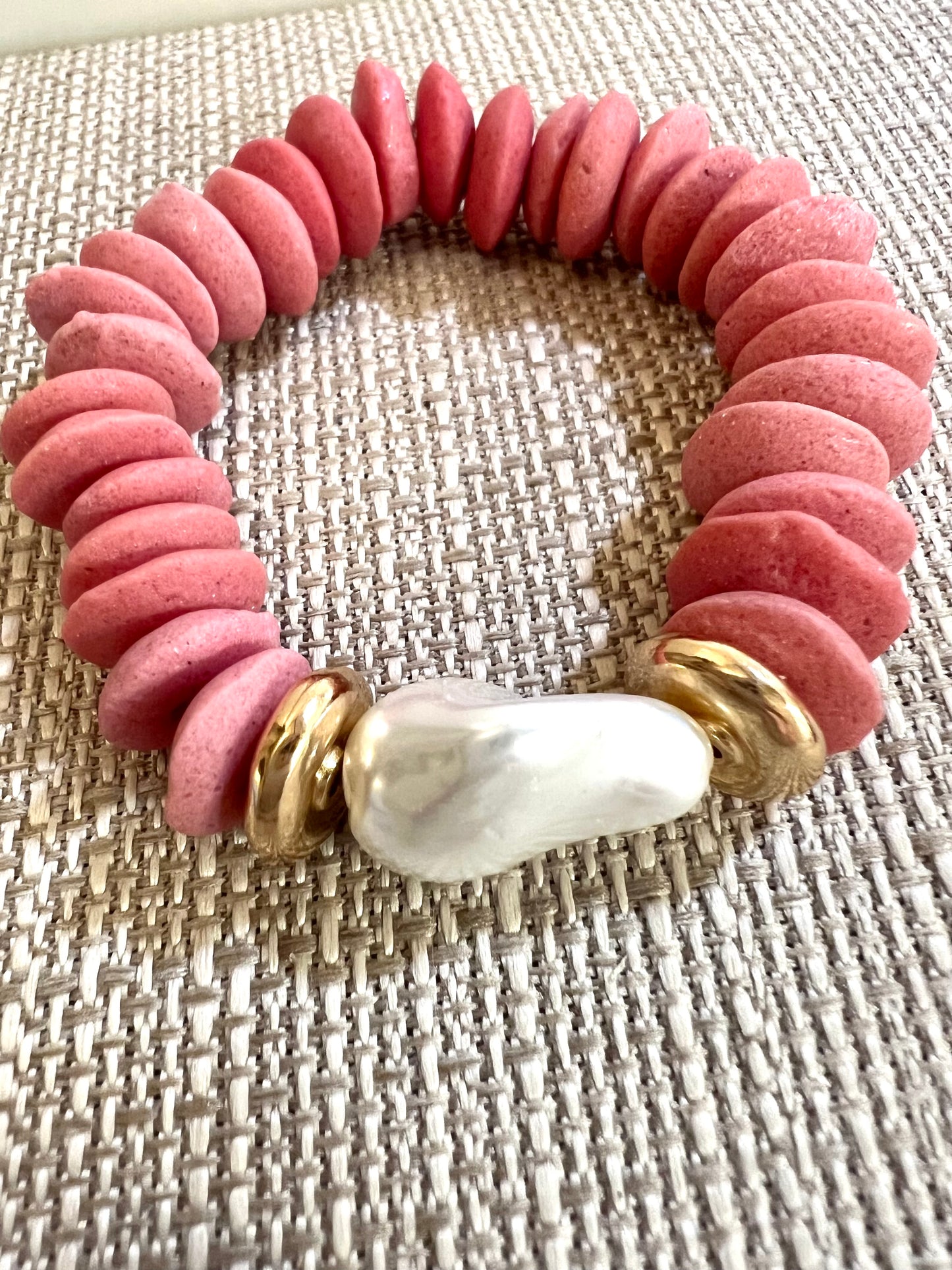 Saucer Bead and Pearl Bracelet