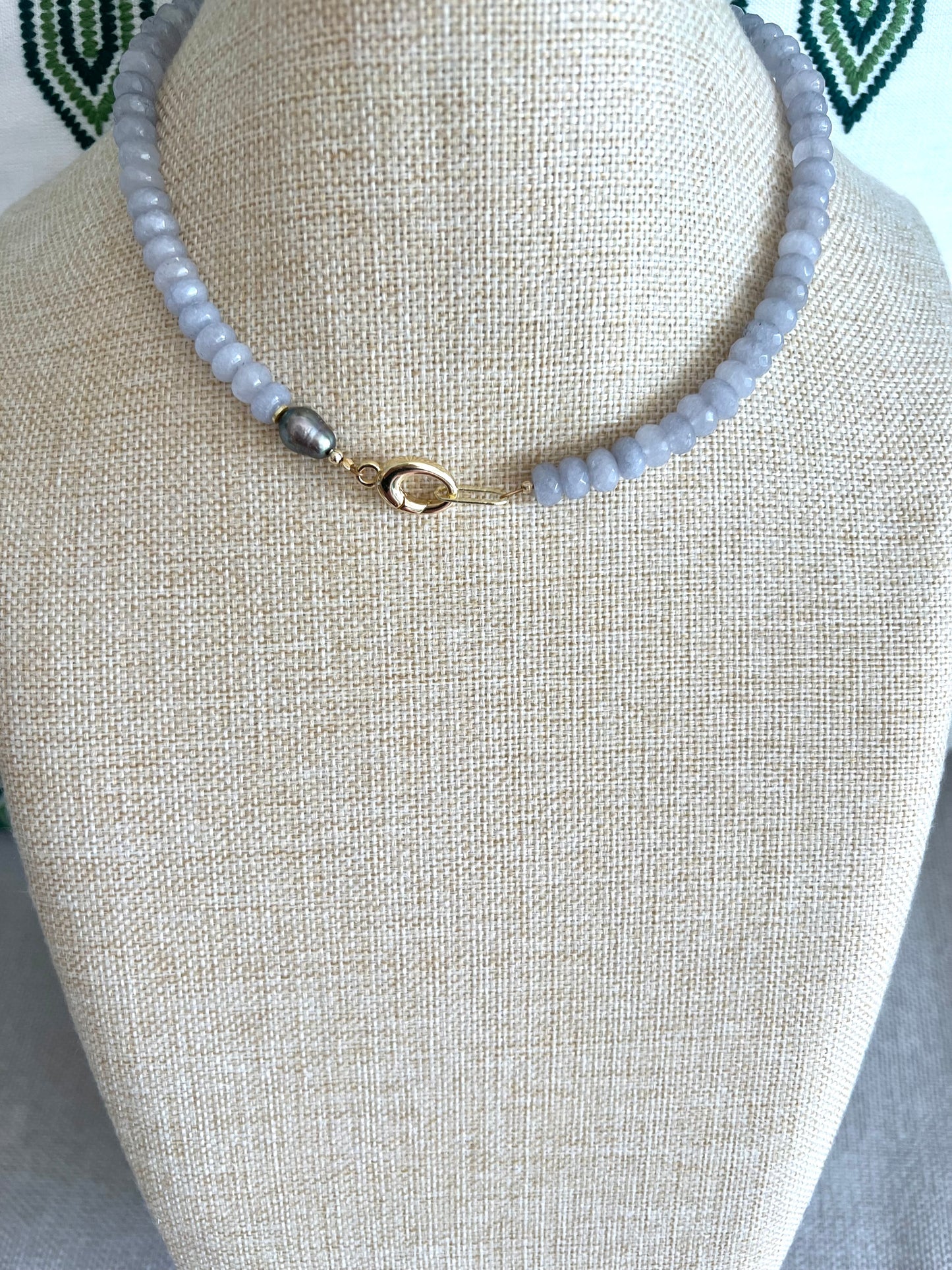 Gray Jade Pearl Accent Necklace