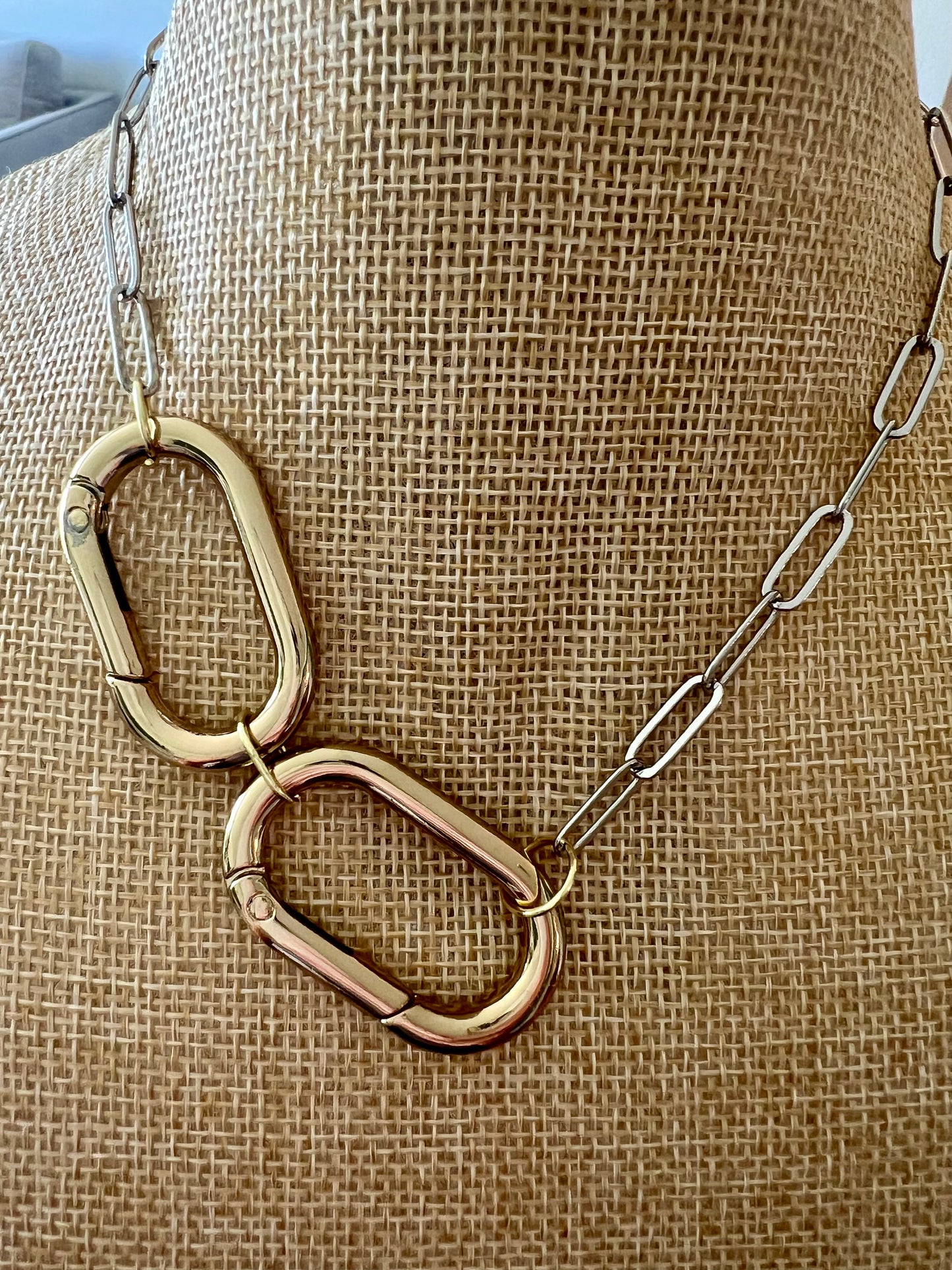 Mixed Metal Double Carabiner Statement Necklace